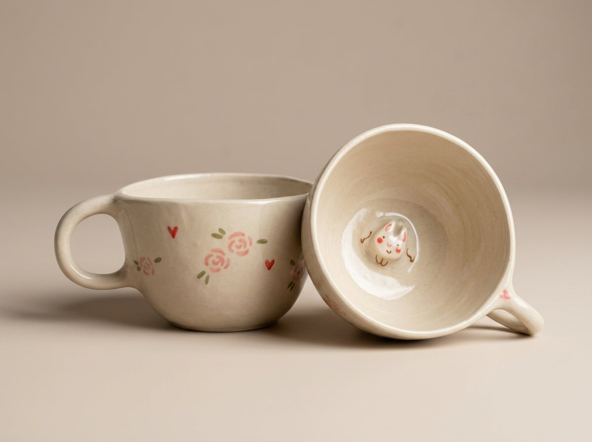 Kubek ceramiczny z króliczkiem na dnie