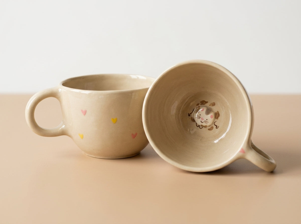 Kubek ceramiczny z kotkiem na dnie