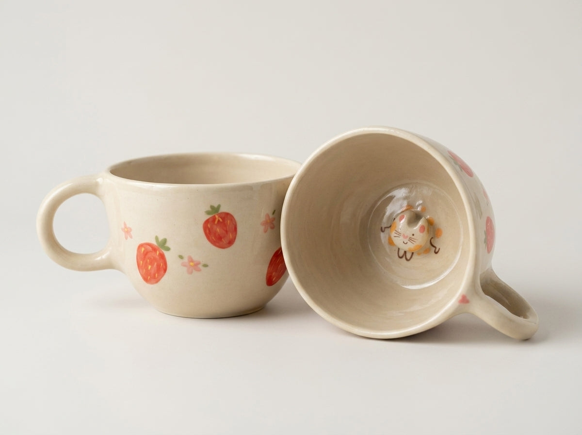 Kubek ceramiczny z kotkiem na dnie
