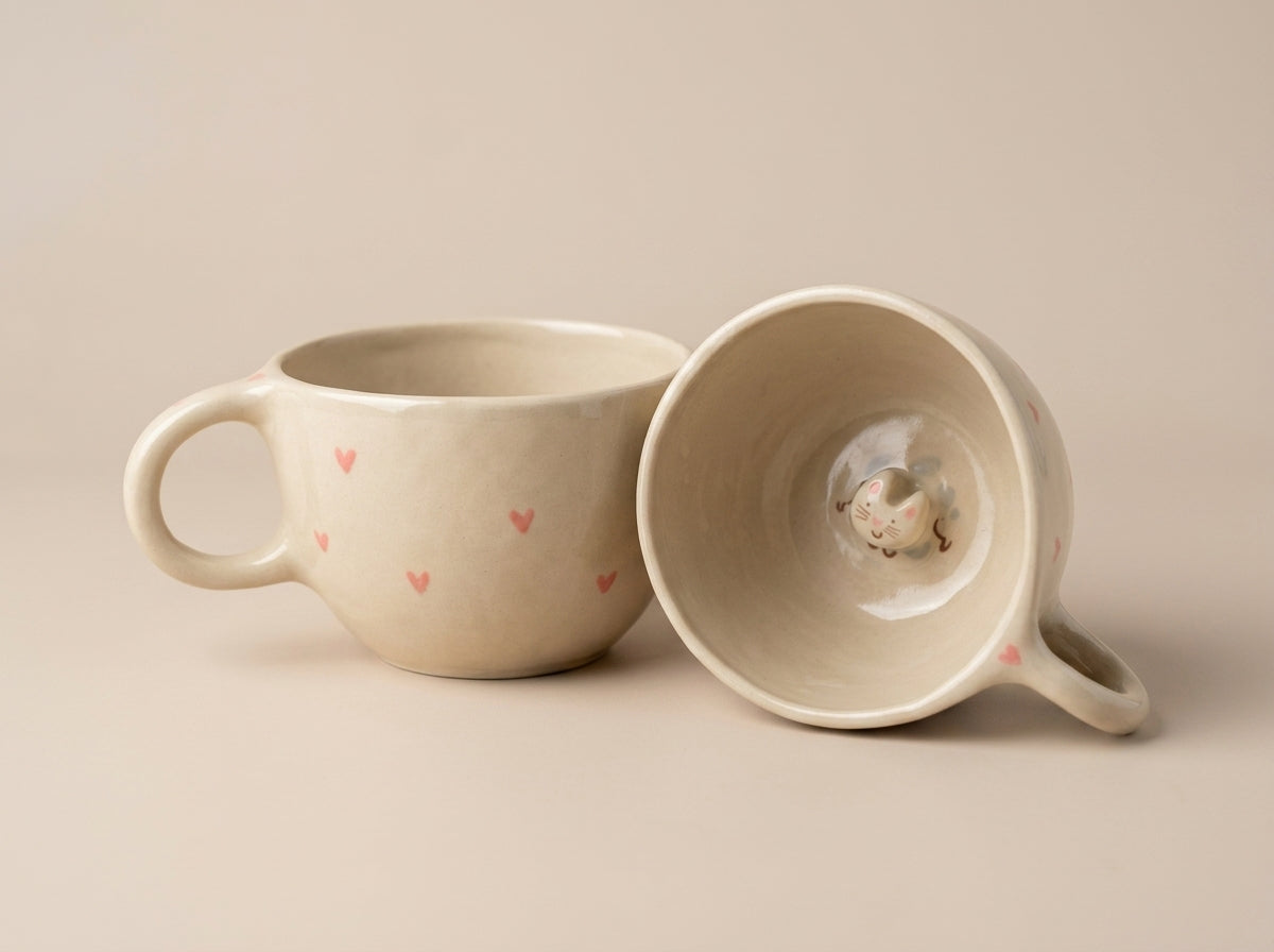 Kubek ceramiczny z kotkiem na dnie