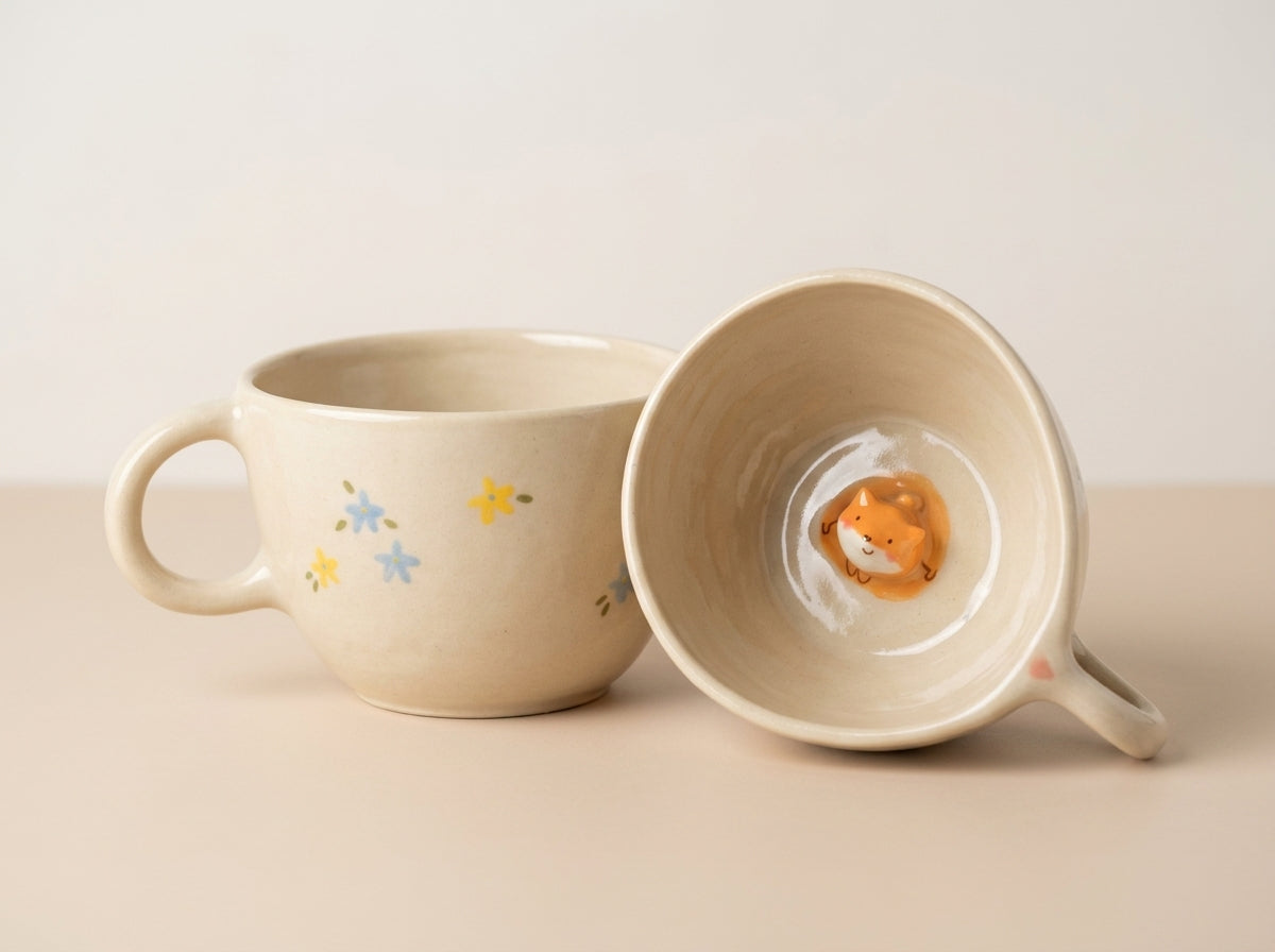 Kubek ceramiczny z lisiczką na dnie