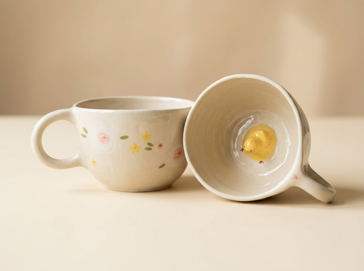 Kubek ceramiczny z pisklęciem na dnie