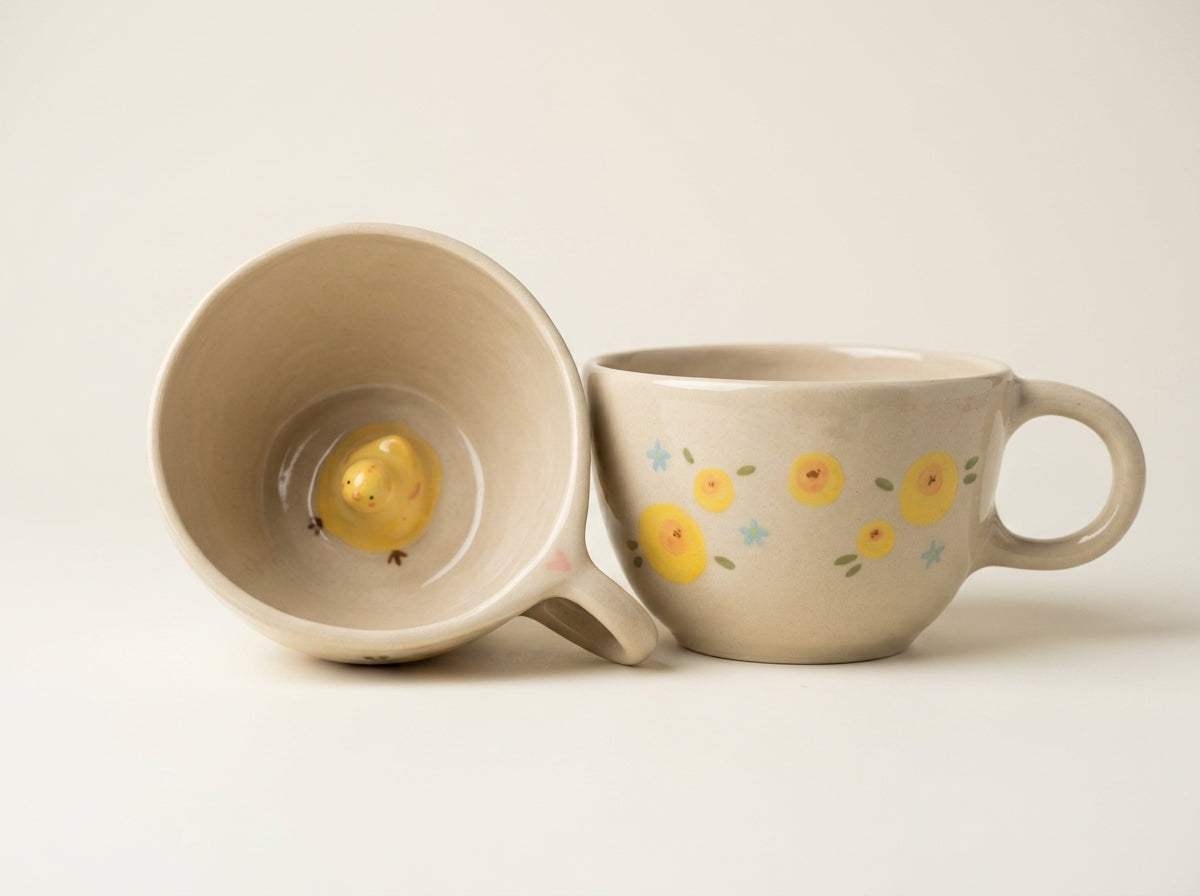 Kubek ceramiczny z pisklęciem na dnie