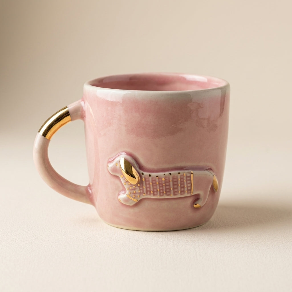 Kubek ceramiczny różowy z jamnikiem - ręcznie robiony Ceramika