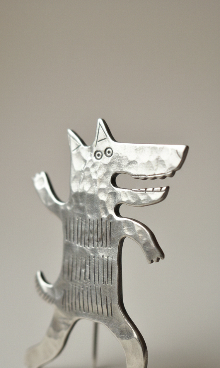 Broszka Wilk z melchioru