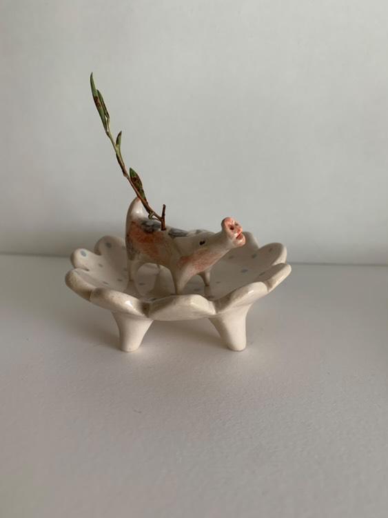 Komplet ceramiczny „Świnka w chmurce” – miseczka i kadzielniczka handmade