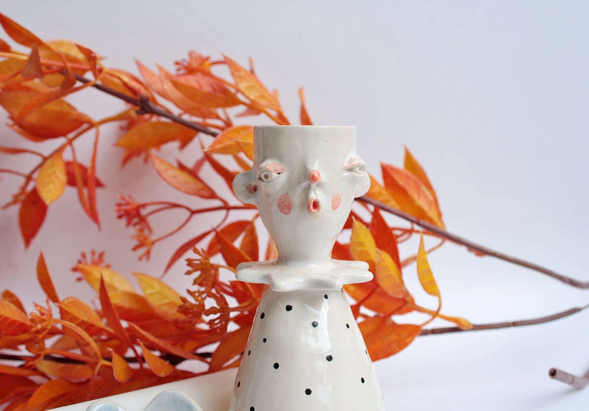 Świecznik ceramiczny z kołnierzykiem